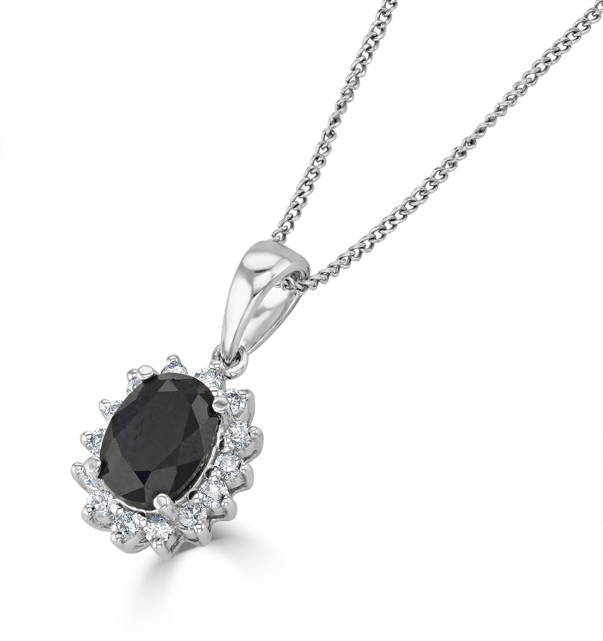 Sapphire 7 x 5mm And Diamond 9K White Gold Pendant Necklace